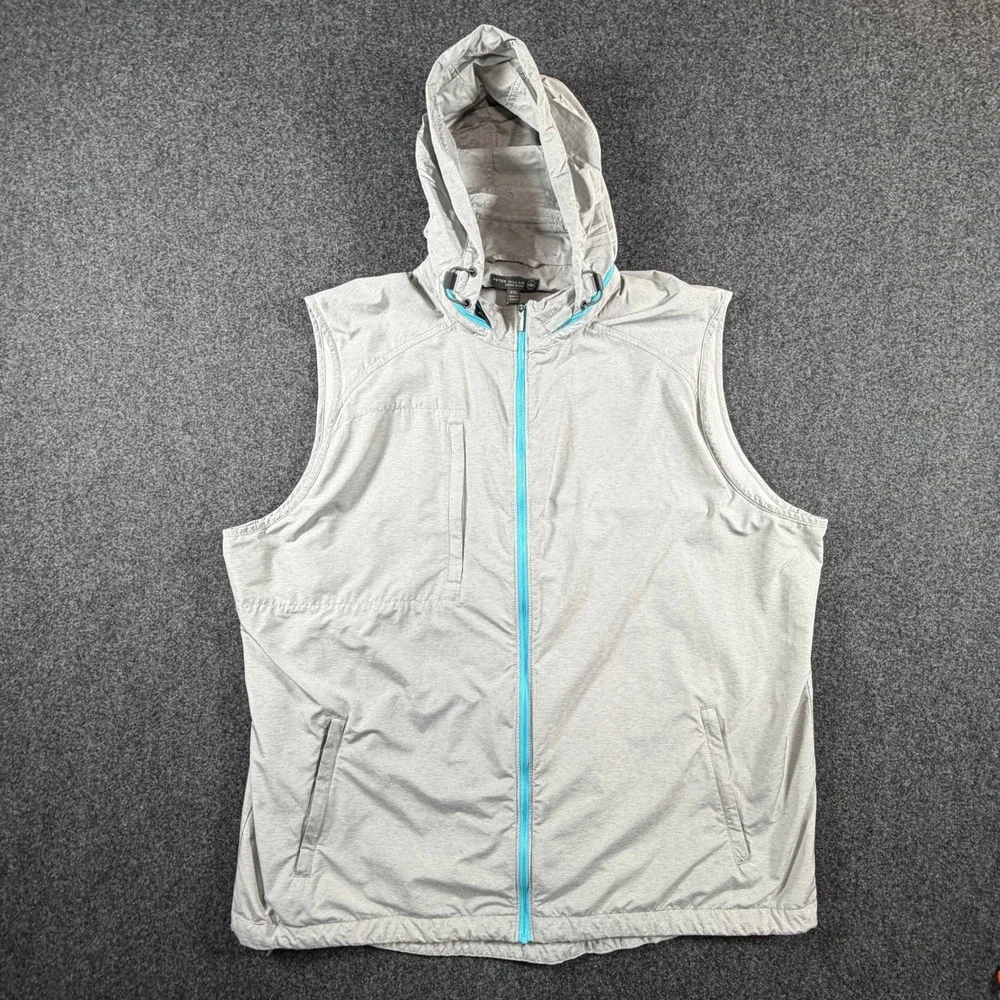 Peter Millar Crown Sport Mens XXL Grey Performance Vest Stowaway Hood Full Zip